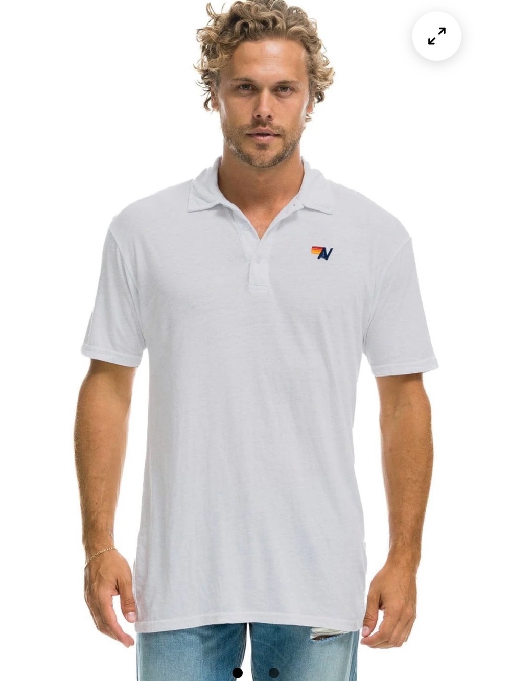 Aviator Nation Men’s White Polo Rainbow Logo Size M